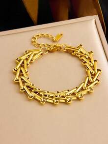 RAYQUEEN 1pc Stainless Steel Geometric Chain Bracelet, Elegant Design Suitable For Daily Wear And Gift - Bracelet - View 1