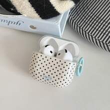 White Base Black Polka Dot Blue Cap Star + Circle Earphone Case Suitable Compatible With Apple Pro3/Pro2/4/3/2, Fashion Women Earphone Case, Minimalist Earphone Case, Apple Earphone Case, Apple Earphone Cover, Men Earphone Case - Blue - View 3