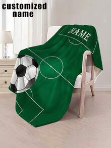 1pc Personalized Football Theme Flannel Blanket, With Football Field Green Background And Classic Black And White Football Pattern, Filled With Sports Atmosphere, Can Customize Player Names, Team Names, Etc. - Personalized Soft And Warm Digital Printing, Tear-Resistant, Machine Washable, Hypoallergenic, Suitable For Sofa, Bed, Travel, Camping, Living Room, Office, All Seasons - Multicolor - View 10