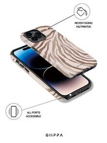 GIIPPA Zebra Pattern Beige Zebra Print Phone Case - Durable, Anti-Drop, Waterproof, Glossy Finish, Elegant Abstract Tough Case Compatible With IPhone - Brown - View 3