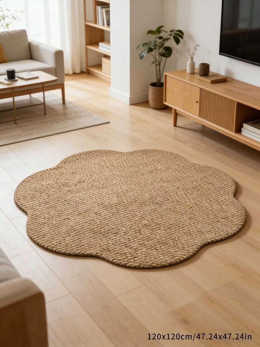 1pc Faux Sisal Decorative Rug, Hexagonal Floral Minimalist Design, Suitable For Cats And Dogs, Easy To Clean And Washable, Natural And Comfortable Rug For Bedroom, Study, Living Room, Home Decor, Printed Rug, Window Sill Rug