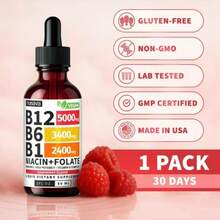 [Mother's Day Gift For Mom]Vitamin B12 & B6 Easy-To-Take Sublingual Liquid Drops | B Complex Supplement With 5000mcg Methylcobalamin B12 & Total 27,200mcg B Vitamins | Supports Daily Energy, Focus & Cardiovascular Health | Raspberry Flavor | For Morning Routine, Gym & Travel Use | 80 Servings - 60ml - View 2