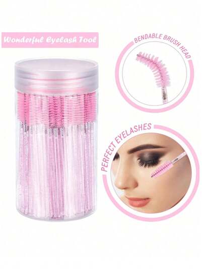 200/100/50/1pc Set Eyelash Brush, Eyeshadow Stick With Container, Disposable Angled Eyebrow Brush, Eyelash Extension Brush, Eyebrow Brush, Castor Oil Brush (Crystal Powder), Eyebrow Brush, Eyeshadow Brush, Spiral Brush, Spiral Brush, With 50pcs Or 1pc Per Pack Options.