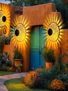 1/2PCS Solar Mandala Wall Lighting, Waterproof Outdoor Projection Night Light Auto On/Off, Aesthetic Lamp With LED Bulbs For Garden Fence Patio Wall Yard Pathway, Boho Garden Lights Gift Home And Outdoor Wall Art Decor - 多色 - 查看 1