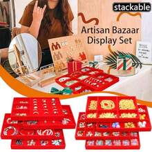 Velvet Jewelry Tray, Necklace & Ring Display Tray, Stackable Organizer, Jewelry Storage Tray - Burgundy - View 7