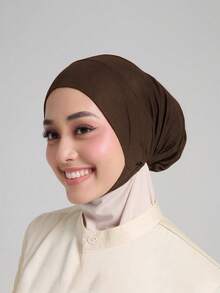 1 pieza Gorro tubo de unicolor de modal para mujer, elástico y fácil de usar, adecuado para el transporte diario, festivales, ropa deportiva con velo para vestir - Negro - Ver 19