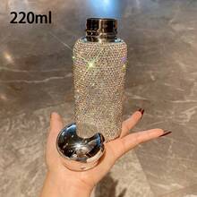 1个奢华水钻保温水瓶，男女通用高品质吸管杯，便携式真空保温咖啡杯，自动扶正饮水杯，健身用品，平底杯，适合旅行、婚礼、生日、节日礼物、钻石装饰、珍珠工艺、宝石、房间装饰 - 彩色 - 查看 7
