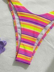 Nouveau maillot de bain à la mode et sexy pour femmes, imprimé à pois, avec bretelles amovibles. Parfait pour la plage, les fêtes et les vacances d'été - Jaune violet - Voir 6
