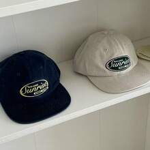 A Soft-Top Flat Bill Hat With Letter Embroidery, A Flat-Brimmed Baseball Cap For Women, Vintage And Versatile, Face-Slimming, Sun-Shading Baseball Cap, Short Flat Brim, Street-Style Personalized Skateboard Cap, Color-Block Hip-Hop Hat - Flat Brim Baseball Cap With Letters - View 2