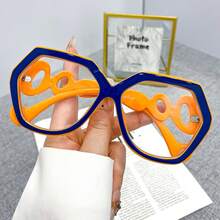 2D Design - Brand New Oversized Frame Design, Stylish Glasses Suitable For Both Men And Women, Perfect For Photography And Everyday Wear, Serving As Decorative Eyewear. - Blue and White - View 10
