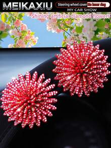 MEIKAXIU 1 chiếc bọc vô lăng xe hơi bằng vải co giãn, đính đá lấp lấp lánh hình hoa màu hồng, phù hợp với vô lăng 14.5-15 inch, phụ kiện xe hơi dành cho nữ. - Vỏ bọc vô lăng hình hoa đính kim cương - Xem 8