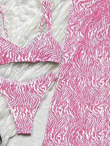Women's Zebra Print Camisole Top + Drawstring Skirt 2-Piece Set.Skin-Friendly, Breathable Fabric.Square Neckline Camisole Highlights The Neck And Shoulder Lines.Skirt With Front Drawstring Design For Adjustable Fit.Retro Zebra Print Is Fashionable And Unique, Perfect For Vacations And Beach Outings To Create A Vintage Look. - 彩色 - 查看 4