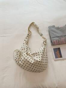 1pc Casual Style Women's Crossbody Bag, Large Capacity Lightweight Shoulder Bag, Polka Dot Fabric, Multiple Pockets, Adjustable Strap, Suitable For Daily Use. College Style Bag For Female Students, Suitable For Young Women - Outings, Shopping, Classroom, Dates, Women's Gifts, Office, Work, Travel - White - View 10