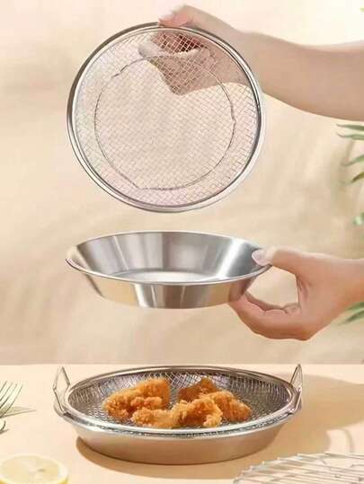 2pcs Stainless Steel Frying Mesh Basket, Easy To Clean Non-Stick, Suitable For Draining Fruits & Vegetables, Convenient Oil Draining, Portable Kitchen Cooking Tool, Kitchen Strainer Set, Fine Mesh Design, Essential Kitchen Tool & Accessory, Must-Have For Home Chefs, Space-Saving Kitchen Storage Assistant, Christmas Kitchen Gift