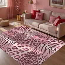 Large Pink Leopard Print Rug - Soft Rug With Black Modern Animal Print Suitable For Living Room And Bedroom, Black And Pink Room Decor, Hallway Carpet, Soft Rug, Living Room, Pink And Black Room Decor, Long Hallway Rug, Girl's Room Decor, Leopard Print Living Room Decor, Room Decor, Soft Rug, Mat - 1PC - 查看 5