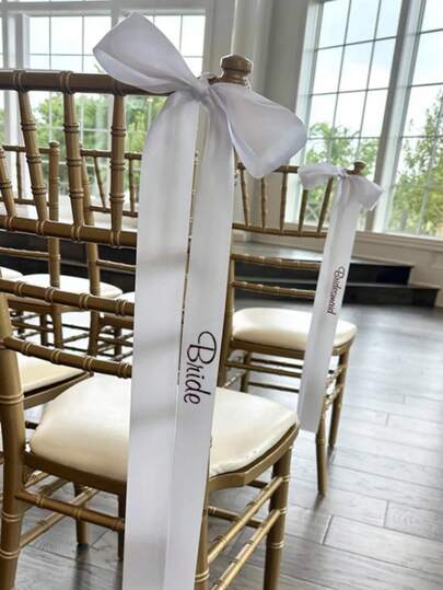 Bộ 3 ruy băng nơ trắng trang trí ghế, ruy băng satin trắng cho cô dâu và phù dâu, trang trí bó hoa cưới và ruy băng gói quà, dùng để trang trí bàn tiệc cưới hoặc tiệc độc thân.