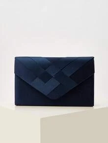 REMANLAND 这款简约时尚的藏蓝色手拿包饰有交叉编织纹理，线条简洁流畅，精致的交叉编织质感，搭配流线型的藏蓝色底色和经典的信封式廓形，是送给女性的最佳礼物。 - 藏蓝色 - 查看 2