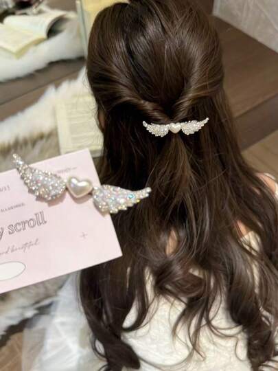 Clip para el cabello con diseño de alas de corazón, elegante y de estilo coreano moderno, pasador de moda para niñas