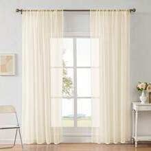 Solid Color Sheer Voile Curtains Semi-Sheer Tulle Drapes Light Filtering Window Screening Bedroom Living Room - Black - View 9