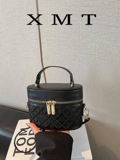 High-Quality Embroidered Pattern Zipper Pouch, Fashionable PU Quilted Square Box Bag, Versatile Zipper Square Bag Handbag With Shoulder Strap For Women, Lightweight Mini Tote, Rhombus Pattern Bag, Bucket Bag, Suitable For Girls, College Students And Working Women. Suitable For Office, University, Work, Commuting, Outdoor Activities, Travel And Outings.