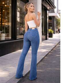 Women's Wide Leg Jeans - Màu xanh lam - Xem 1