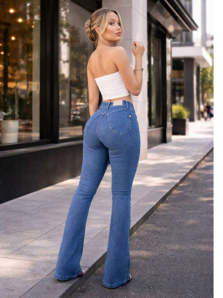 Women's Wide Leg Jeans - Màu xanh lam - Xem 1