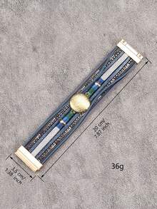 1 件时尚合金圆盘多层蛇纹皮革包裹 2 圈手链礼物送给女朋友、妈妈 - 可随意佩戴在手腕上 - 卡其色 - 查看 12