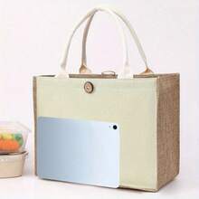 Solid Color Retro Linen Large Capacity Women's Handbag, Reusable For Daily, Shopping, Gatherings - Green - View 3