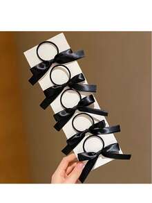 5pcs Simple Versatile Black Satin Bow Hair Ties, High Elastic Ponytail Holders, Soft No Tight No Hair Damage, Ideal For Daily Hairstyling, Commute, School, Dating, Party, Holiday Matching, Cost-Effective Basic Hair Accessories For Women,Hair Accessories,Summer,Hair Ties,Gifts For Women,Bachelorette Party,Travel Essentials Hair Elastics Hair Rubber Bands Scrunchies Hair Rope Elastic Hair Tie - Multicolor - View 8