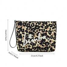 Túi đựng mỹ phẩm, điện thoại, ví đựng tiền xu, túi xách tay, ví cầm tay kiểu dáng tối giản họa tiết da báo thời trang châu Âu và Mỹ, có khóa kéo và thêu chữ. - Nhiều màu - Xem 3