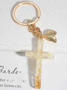 1件男女通用石雕干花十字架钥匙扣吊坠 - 白色 - 查看 3