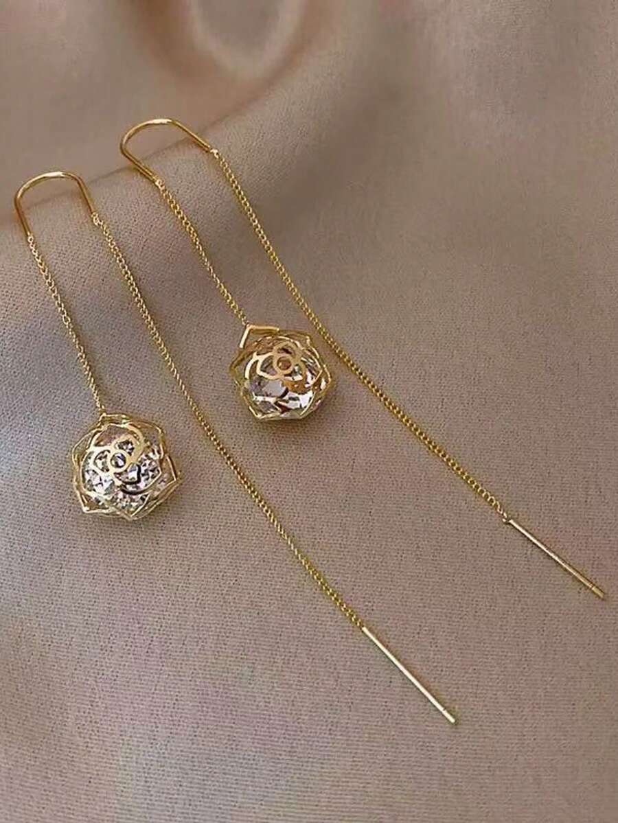 1件长流苏耳环，奢华小众设计，独特简约优雅耳环 - 金黃色 - 查看 1