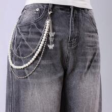 1pc Multi-Layer Pearl Waist Chain, Women's Metal Butterfly Chain Belt, Hip Hop Punk Body Chain Accessory - Silver - View 5