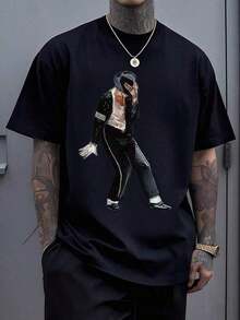 Classic Michael Jacksons King Of Pops T-Shirt,Men Fashion Rock T-Shirt,Punk Pullover T-Shirt,Super Value Hot 100% Cotton T-Shirt,Suitable Gift For Fans,Perfect & Holiday Gift For Men And Women Graphic Tee, Music - 黑6 - 查看 2