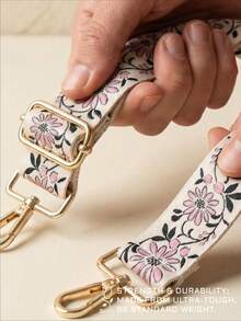 可调节宽肩带，金属配件，雏菊图案，女士手提包肩带 - 彩色 - 查看 6