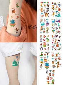 9 Sheets Body Art Temporary Tattoo Stickers, Perfect For Women. Cute And Fun Cartoon Animal Pattern, Waterproof Fake Tattoo, Lasting 2-5 Days. Can Be Used On Fingers, Hands, Arms, Neck, Chest, Waist And Legs. Perfect For Parties, Gifts. Easy To Use And Remove. - Multicolor - View 1