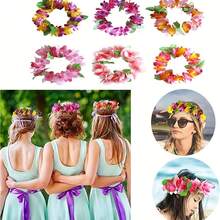5/10pcs Hawaiian Flower Headband, Tropical Hawaiian Flower Wreath, Summer Beach Pool Party Decor - View 1