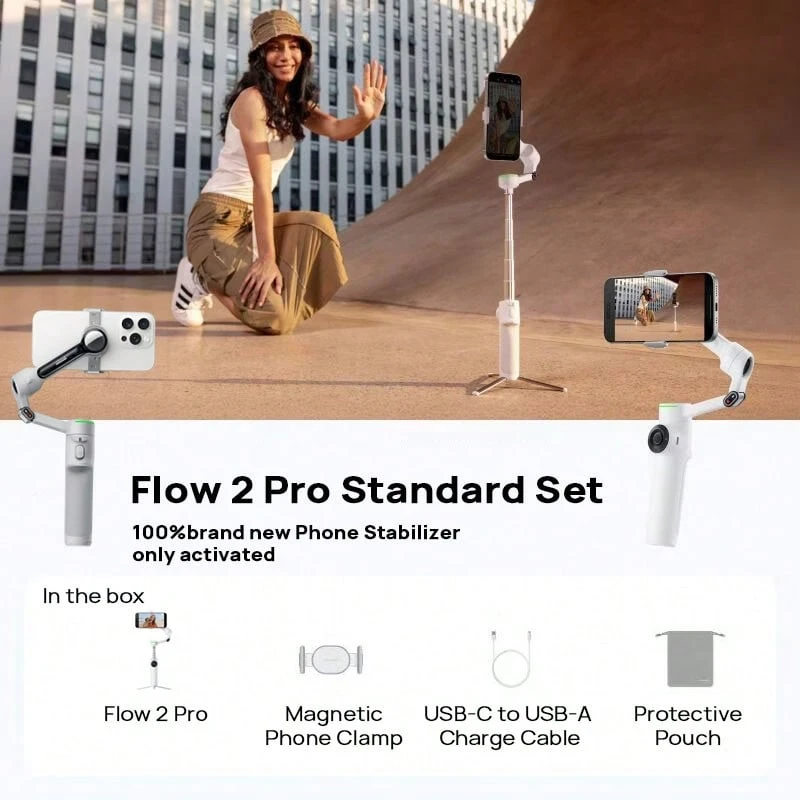 Insta360 Handheld Stabilizer With Built-In Selfie Stick & Tripod, Easy To Use, Portable And Foldable, Three-Axis Stabilization Technology Eliminates Image Shake, Long Battery Life (Brand New, Activated Only). - Multicolor - View 1