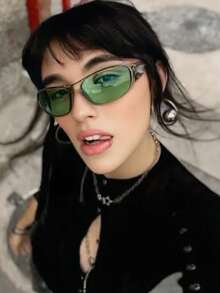 Women's Acrylic Rimmed Y2K Outdoor Cycling Fashion Glasses, Suitable For Daily Outdoor Activities, Halloween, Summer Beach Vacation, Outdoor Travel, And Street Y2K Style With Extra Large Rimmed Frames, Suitable For Music Festivals, College Style, Back To School Season - Black - View 11