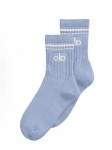 Alo Yoga Crew Socks, Socks Men/Women ,Cushioned Cotton Athletic Arch Support Moisture Wicking,1-Pairs - Màu xanh nhạt - Xem 4
