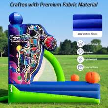 Tiro inflable de baloncesto de 13 x 10 x 10 pies juego de baloncesto inflable con 2 aros y 4 bolas soplador de aire para fiestas al aire última intervensión eventos juegos de césped - Azul y verde - Ver 4