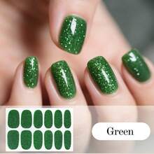 12片装闪亮卡通可爱美甲贴纸，纯色闪亮粉色美甲贴，全覆盖美甲贴花，防水可爱少女美甲贴纸 - 指甲貼 - 查看 14