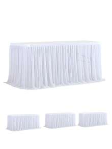 1pc Polyester Ruffled Table Skirt, Suitable For 48/72/96/108/168 Inch Rectangular Tables, Wrinkle-Resistant And Easy To Clean, Ruffle Hem Design, Ideal For Birthday, Party, Wedding, Bridal Shower, Celebration Decor - Multicolor - View 44