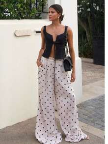 New Women's Polyester Printed Pants With Pockets, Suitable For Holiday, Home, Daily Wear, Spring, Summer, Autumn, Winter White - White - View 1