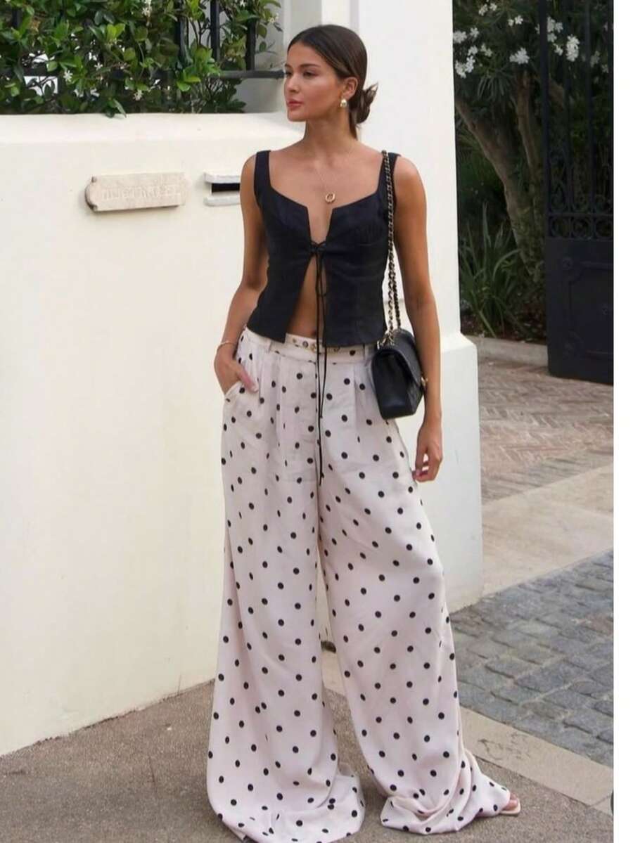 Quần dài nữ bằng polyester in họa tiết, có túi, thích hợp cho kỳ nghỉ, ở nhà, mặc hàng ngày, mùa xuân, hè, thu, đông, màu trắng. - trắng - Xem 1