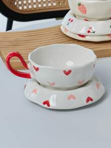 Cabin Kangaroo Bộ 1 tách sứ vẽ tay hình dâu tây, quà tặng sinh nhật cho nữ, quà tặng bạn gái/bạn thân, bộ tách cà phê và đĩa lót, cốc kiểu , tách trà chiều chất lượng cao, bộ tách và đĩa lót bằng sứ. - Nhiều màu - Xem 8