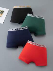 4 pezzi/confezione Boxer da ragazzo adolescente a vita media con fascia in vita a contrasto di colore, traspiranti e confortevoli - Multicolore - Visualizzare 2