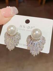 1件复古水钻珍珠耳环，夸张时尚奢华优雅女士耳环 - 彩色 - 查看 1