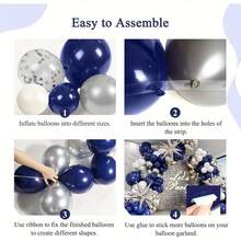 130pcs Navy Blue Themed Balloon Wreath Set, Includes Crown Foil Balloon And Navy Blue, White, And Silver Latex Balloons. Perfect For Birthday Parties, Baby Showers, Graduations, Anniversaries, 40th, 50th, And 60th Birthday Parties, And Crown-Themed Party Decorations. - View 4