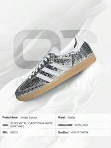 Adidas Samba Patent Snakeskin Silver Metallic (Women's)– Women's Lifestyle Sneakers – Shoes For Woman -Vintage -Spring & Summer-Inspired Running Shoes, Shock-Absorbing Comfort, Gym To Streetwear Casual Wear-Easter Gift–IH9016 - Silver Metallic/Footwear White/Gum Three - 查看 6